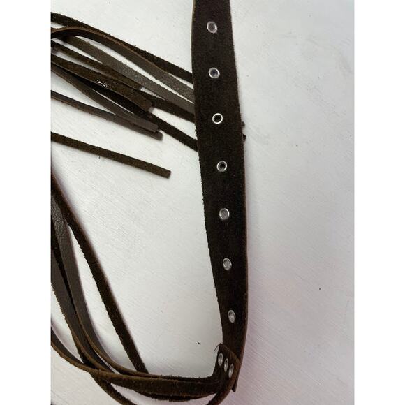 Vintage Leather Eyelet Brown Fringe Belt Renaissance Folk Band Western Strap - Picture 3 of 6